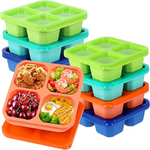 Miniatura 7 de buluker Juego de 4 Recipientes Bento para Aperitivos, Recipientes de Almacenamiento de Alimentos de 4 Compartimentos, Caja de Almuerzo de Paja