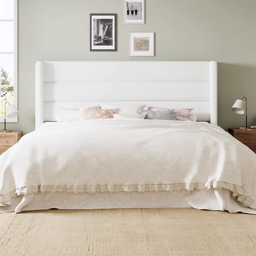 Miniatura 3 de Allewie - Base de cama tamaño Queen con cabecera acolchada tapizada en terciopelo con respaldo abatido, sin necesidad de somier, espacio de Blanco