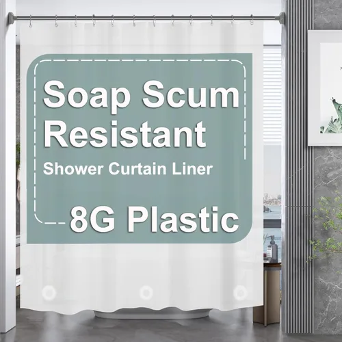 Miniatura 73 de AmazerBath - Cortina de ducha de plástico, 70 x 72 pulgadas, cortina de ducha esmerilada de plástico, impermeable, pesada, gruesa, con 3 piedras
