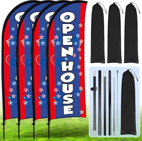Miniatura 9 de Buryeah Paquete de 4 Banderas de Casa Abierta para Agentes de Bienes Raíces 7x5.4 Pies Letrero de Bandera Tipo Pluma con Asta de Bandera Estaca