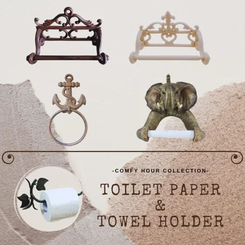 Miniatura 8 de Comfy Hour Soporte decorativo de papel higiénico de hierro fundido, organizador de rollos de papel victoriano blanco montado en la pared, acento
