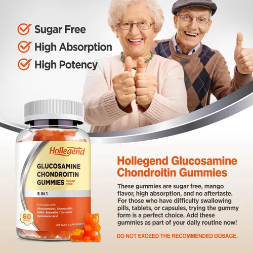 Miniatura 7 de Gomitas de glucosamina condroitina sin azúcar, gomitas suplementos para adultos, hombres y mujeres, 60