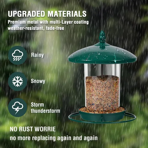 Miniatura 2 de Comedero de metal para pájaros para colgar al aire libre, alimentador de semillas de 3.0 libras, fácil de llenar y limpiar, alimentación de 360°