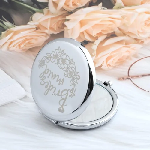 Miniatura 6 de Zuo Bao Bride to Be Gift Espejo de dama de honor, espejo compacto redondo plateado, 2.56 pulgadas de diámetro x 0.51 pulgadas de grosor de mano