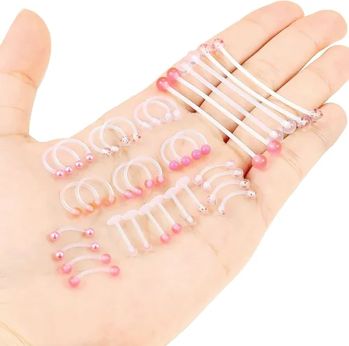 Miniatura 2 de Piercing de labios de plástico transparente/rosa/morado para cejas, sonriente industrial, joyería para cartílago, hélix, tragus daith, aretes