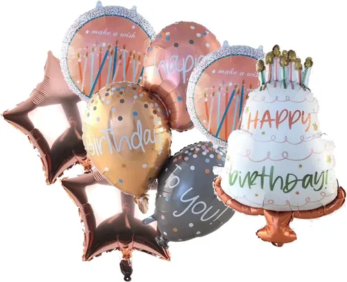 6 globos grandes de feliz cumpleaños, globos de Mylar inflados, color oro rosa, kit de decoración de fiesta de cumpleaños para suministros de