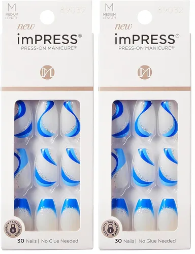 Miniatura 17 de Uñas postizas sin pegamento KISS imPRESS, diseño "All I Want" Púrpura y Blanco