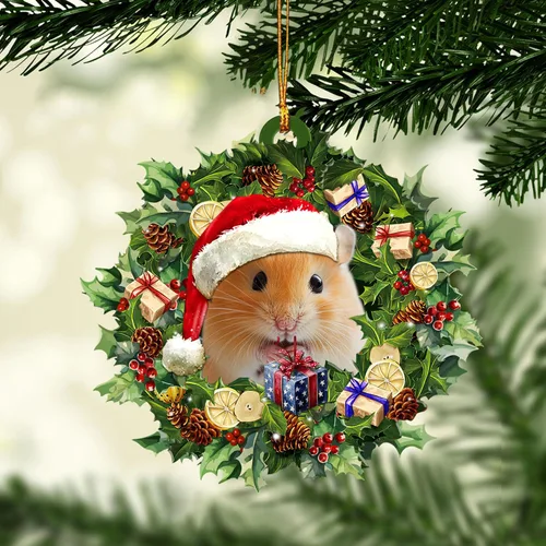 Miniatura 8 de Talataca Hámster con sombrero de Navidad, reno con cadena de luces 2D plano para espejo retrovisor para automóvil, accesorios para el árbol