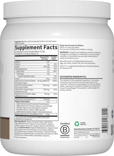 Miniatura 4 de Garden of Life Proteína vegana orgánica en polvo, 0.71 onzas de proteína vegetal con calcio, D3, K2 MK-7 y magnesio para fortaleza ósea, prebióticos
