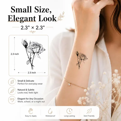 Miniatura 5 de 50 hojas de tatuajes temporales de ramas pequeñas de flores negras para mujeres y niñas, ramo de flores pequeñas, tatuaje temporal de plantas
