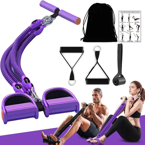 2026 Upgrade Foot Pedal Resistance Band, Adjustable 4-Tube Pedal Ankle Puller Resistance Band with Handle, Multifunction Home Gym Equipment, Stirrup