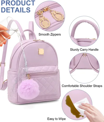 Miniatura 22 de Mini mochila de moda para niñas, bolso pequeño lindo de cuero a cuadros para mujer, mochilas pequeñas, Negro -, Mini mochila de moda para niñas