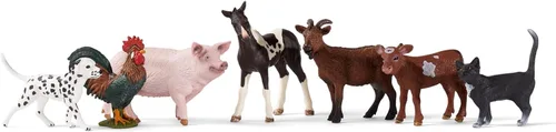 Miniatura 7 de Schleich Farm World - Juego de 7 piezas de animales de granja con juguetes de perro, gato, cerdo, cabra, gallo, caballo bebé y vaca - Figuras