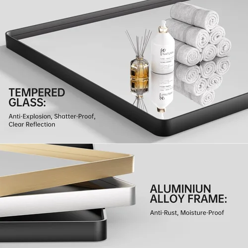 Miniatura 4 de Hasipu - Juego de 2 espejos de baño para pared, espejos de baño con marco de metal negro de 30 x 24 pulgadas para sobre lavabo, espejos