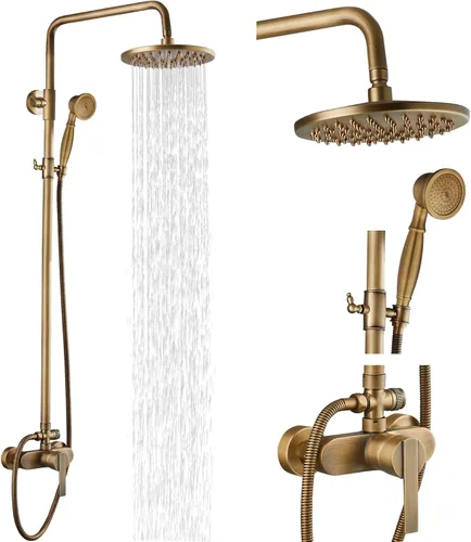 Airuida Sistema de ducha expuesto, cabezal de ducha de lluvia de 8 pulgadas con rociador de mano, juego de grifo de ducha de montaje en pared de una