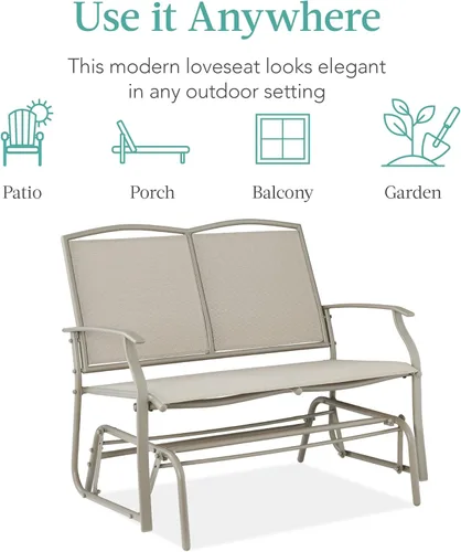 Miniatura 7 de Best Choice Products Columpio Deslizante de Patio para 2 Personas Banco Loveseat Balancín de Acero para Terraza, Porche con Tela Textilene, Marco