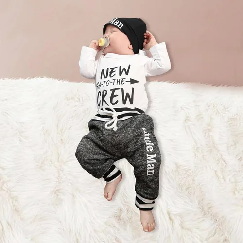 Miniatura 4 de Kulcerry Conjunto de 3 piezas de ropa de bebé niño de manga larga + pantalones + sombrero