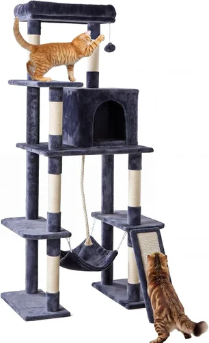 Miniatura 12 de Árbol grande para gatos de 66 pulgadas, torre de árbol para gatos de varios niveles con condominio, perchas, postes rascadores de sisal y hamaca