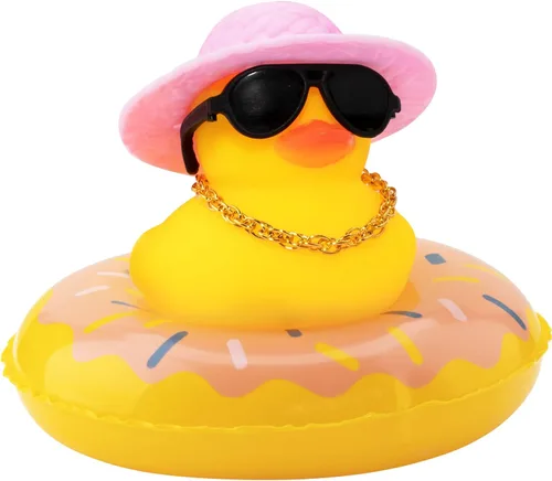 Miniatura 11 de wonuu Pato de Goma para Automóvil, Decoración de Pato Amarillo para Tablero con Sombrero de Sol, Anillo de Natación, Collar, Gafas de Sol