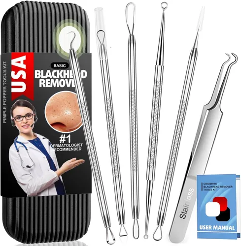 Cbiumpro Paquete de 6 herramientas para eliminar puntos negros, kit de herramientas para reventar espinillas, extractor profesional de puntos negros