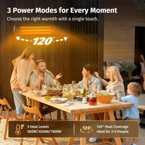 Miniatura 4 de EAST OAK Calentador eléctrico para patio, calentador infrarrojo montado en la pared de 1500 W para exteriores, garaje, patio trasero, restaurante