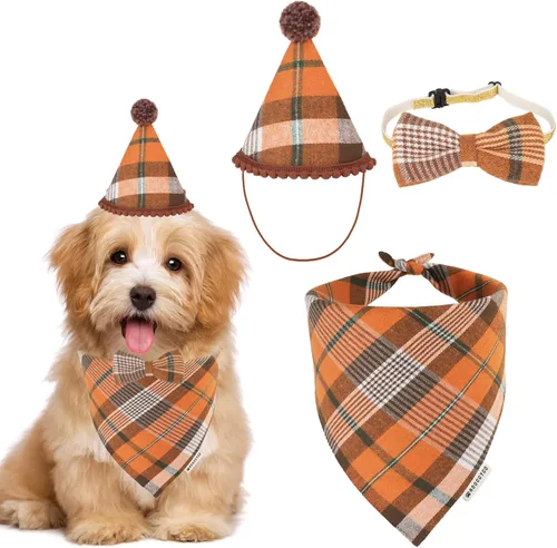 Miniatura 15 de ADOGGYGO Juego de bandana de Navidad para perro, sombrero y pajarita, clásica a cuadros rojos, bufanda de Navidad para mascotas, disfraz de Navidad