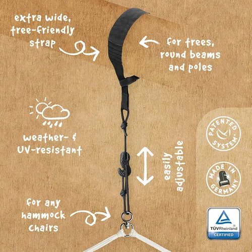 Miniatura 8 de LA SIESTA TreeMount Black - Juego de suspensión de árbol y poste para sillas de columpio tipo hamaca