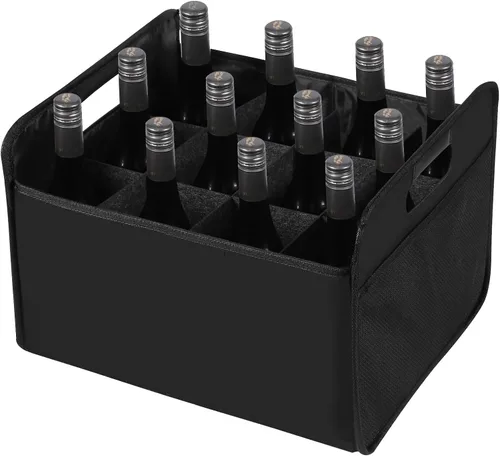 LITLANDSTAR 12 botellas de vino, caja de almacenamiento plegable para botellas de vino, bolsa de licor de fieltro de alta calidad con asas para Negro