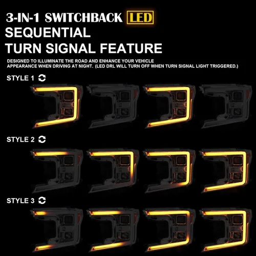 Miniatura 6 de SPEC-D TUNING Faros Delanteros de Proyector Secuenciales Switchback Negros con Barra de Luz LED Compatible con Ford F-150 2018-2020, Par de Conjunto