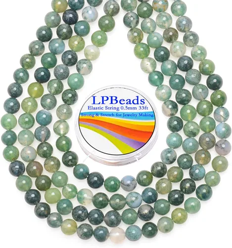Miniatura 46 de LPBeads 100 piezas de cuentas sueltas de jade blanco natural pulido de 8 mm y redondo con cordón elástico para hacer joyas y pulseras Jade blanco