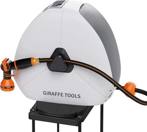 Miniatura 10 de Giraffe Tools Carrete de manguera retráctil montado en el suelo, 1/2 pulgada x 82 pies, carrete de manguera de jardín de rebobinado automático