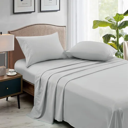 Miniatura 3 de FreshCulture Sábanas planas individuales solamente, paquete de 6, sábanas de microfibra suave para el hogar, salones, hoteles, sábanas planas a Gris