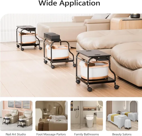 Miniatura 8 de OmySalon Carrito de pedicura, carrito de baño de pies, carrito portátil para estética de uñas, taburete ajustable para manicura y masaje de pies