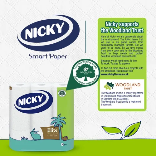 Miniatura 6 de Nicky Elite Coconut Fresh - Papel higiénico con 45 rollos de papel higiénico blanco, 168 hojas por rollo, 3 capas, aroma exótico de coco, suavidad