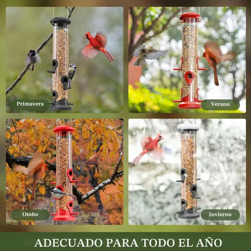 Miniatura 6 de Kingsyard Paquete de 2 alimentadores de tubo con 6 puertos de alimentación para colgar en exteriores, plástico duro de alta calidad resistente a
