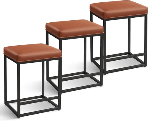 Miniatura 10 de MAISON ARTS - Juego de 3 taburetes de bar de altura para encimera de cocina de 24 pulgadas sin respaldo, modernos taburetes de bar tapizados de piel