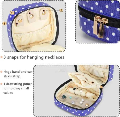 Miniatura 2 de Teamoy Estuche de joyería de viaje pequeño, portátil, para mujer, aretes, collar, accesorios, caja organizadora, lunares morados