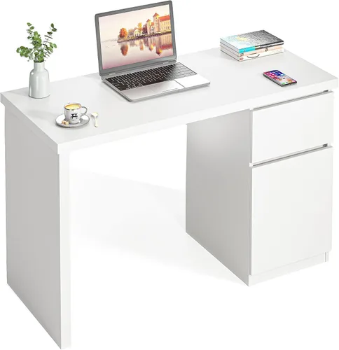 Miniatura 9 de Furtble - Escritorio blanco con cajones, escritorio pequeño de 43 pulgadas, lindo escritorio para dormitorio, escritorios de PC para oficina
