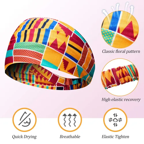 Miniatura 3 de Syhood 8 diademas africanas para mujer, banda ancha elástica con estampado bohemio, para yoga, deportes, entrenamiento, diadema elástica con nudo
