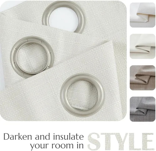 Miniatura 3 de jinchan Cortinas 100% opacas para dormitorio, sala de estar, cortinas opacas de lino de 63 pulgadas de largo, cortinas de oscurecimiento