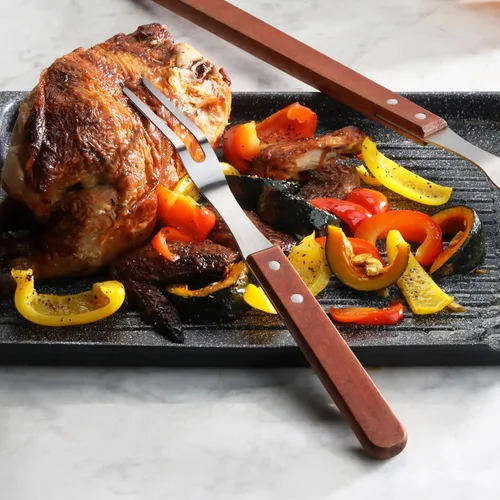Miniatura 6 de New Star Foodservice Tenedor para barbacoa de grado comercial, mango de madera (13 pulgadas)