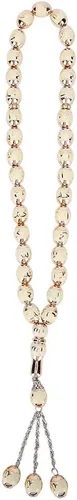 HEEPDD Cuentas de oración musulmana de 13.8 in de longitud y 0.472 in, pulsera Tasbih beige, 33 cuentas de conteo preciso de Dhikr para uso diario
