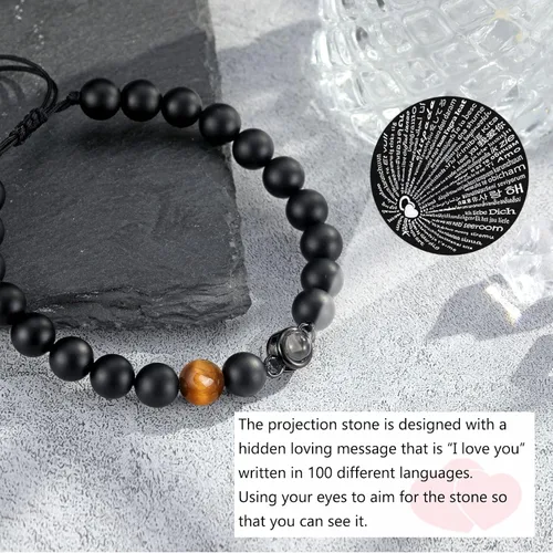 Miniatura 3 de Regalos para marido, hijo, nieto, sobrino, papá, novio, nuevo papá, hermano, padrastro, tío, te amo en 100 idiomas, pulsera ajustable para hombres