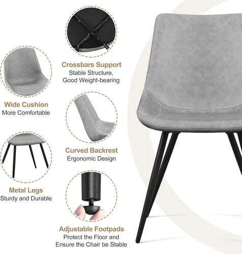 Miniatura 4 de Yaheetech Juego de 2 sillas de comedor modernas tapizadas con asiento de piel sintética y patas de metal para el hogar, cocina, diseño sin brazos