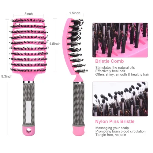 Miniatura 3 de URAQT Cepillo de pelo, amplio y curvado para mujeres y hombres, cepillo desenredante con cerdas de jabalí para enredos y nudos, cepillo de pelo