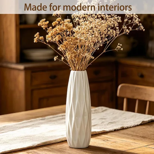 Miniatura 2 de Florero de cerámica blanco de 12 pulgadas, jarrones altos para hierba de las pampas, decoración del hogar, jarrones modernos con textura