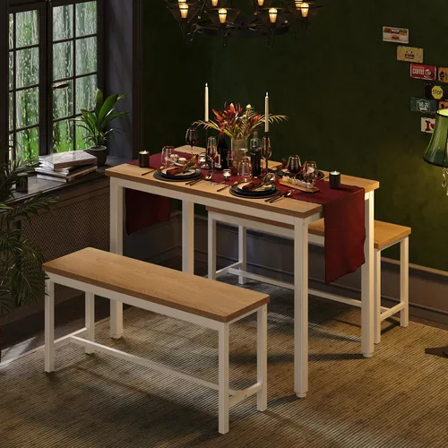 Miniatura 6 de Tatub Juego de mesa de comedor para 4, mesa de cocina de 3 piezas con 2 bancos, juego de mesa de comedor que ahorra espacio para rincón de desayuno