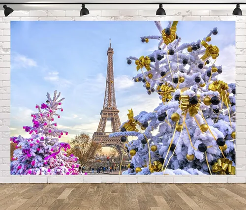 Miniatura 4 de Telón de fondo de Navidad en París de 5 x 3 pies, torre Eiffel, árboles de Navidad, decorado, fotografía, fondo de fotografía, paisaje de nieve