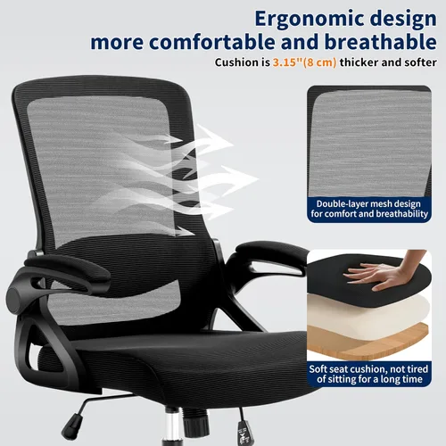 Miniatura 7 de Silla de oficina ergonómica, silla de escritorio con soporte lumbar ajustable, sillas de computadora cómodas de malla transpirable con reposabrazos