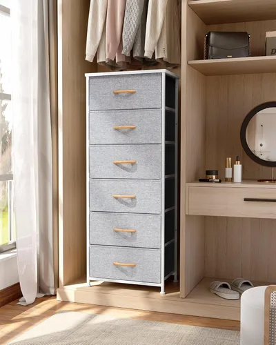 Miniatura 6 de Crestlive Products Torre de Almacenamiento Dresser Alta - Marco de Acero Resistente, Superficie de Madera, Contenedores de Tela de Fácil Extracción